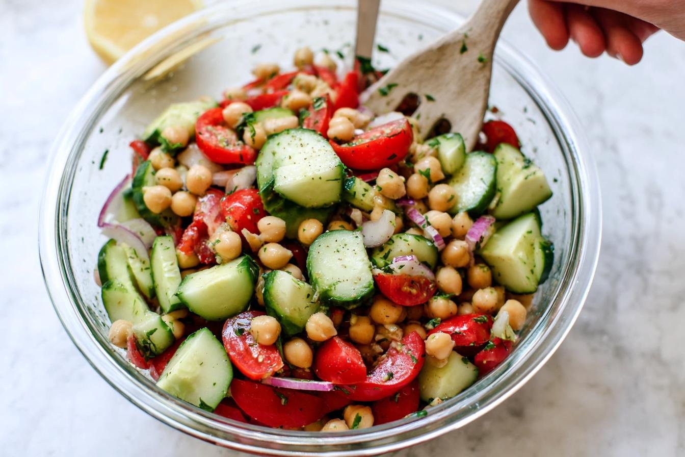 Chickpea Salad with Cucumbers and Tomatoes