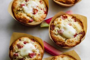 Cream Cheese Sourdough Rhubarb Muffins