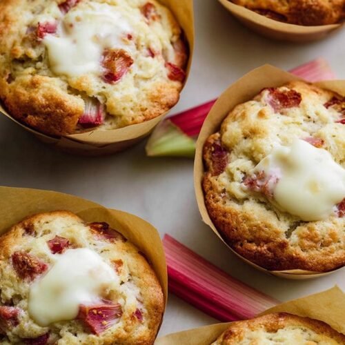 Cream Cheese Sourdough Rhubarb Muffins