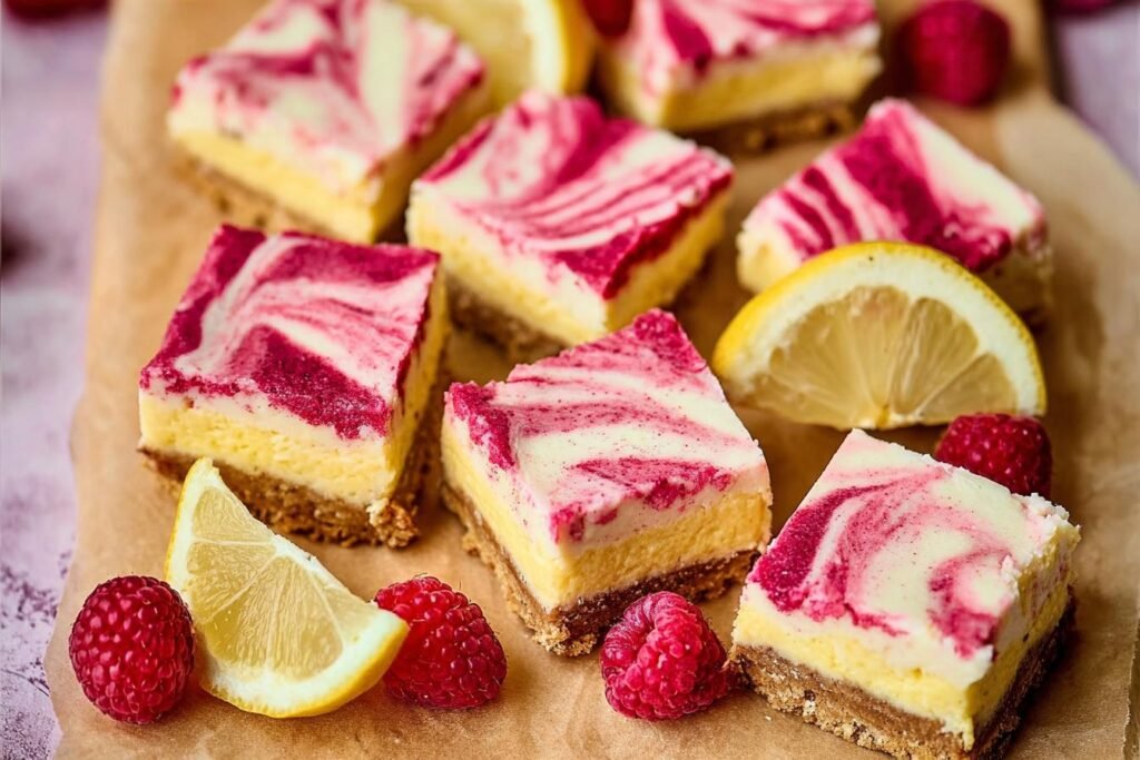 Lemon Raspberry High Protein Cheesecake Bars
