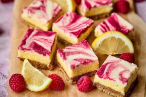 Lemon Raspberry High Protein Cheesecake Bars