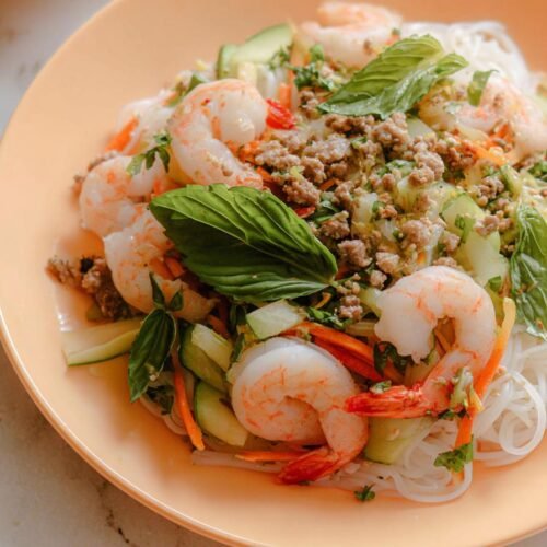 Shrimp Spring Roll Salad Recipe with Ginger Dressing