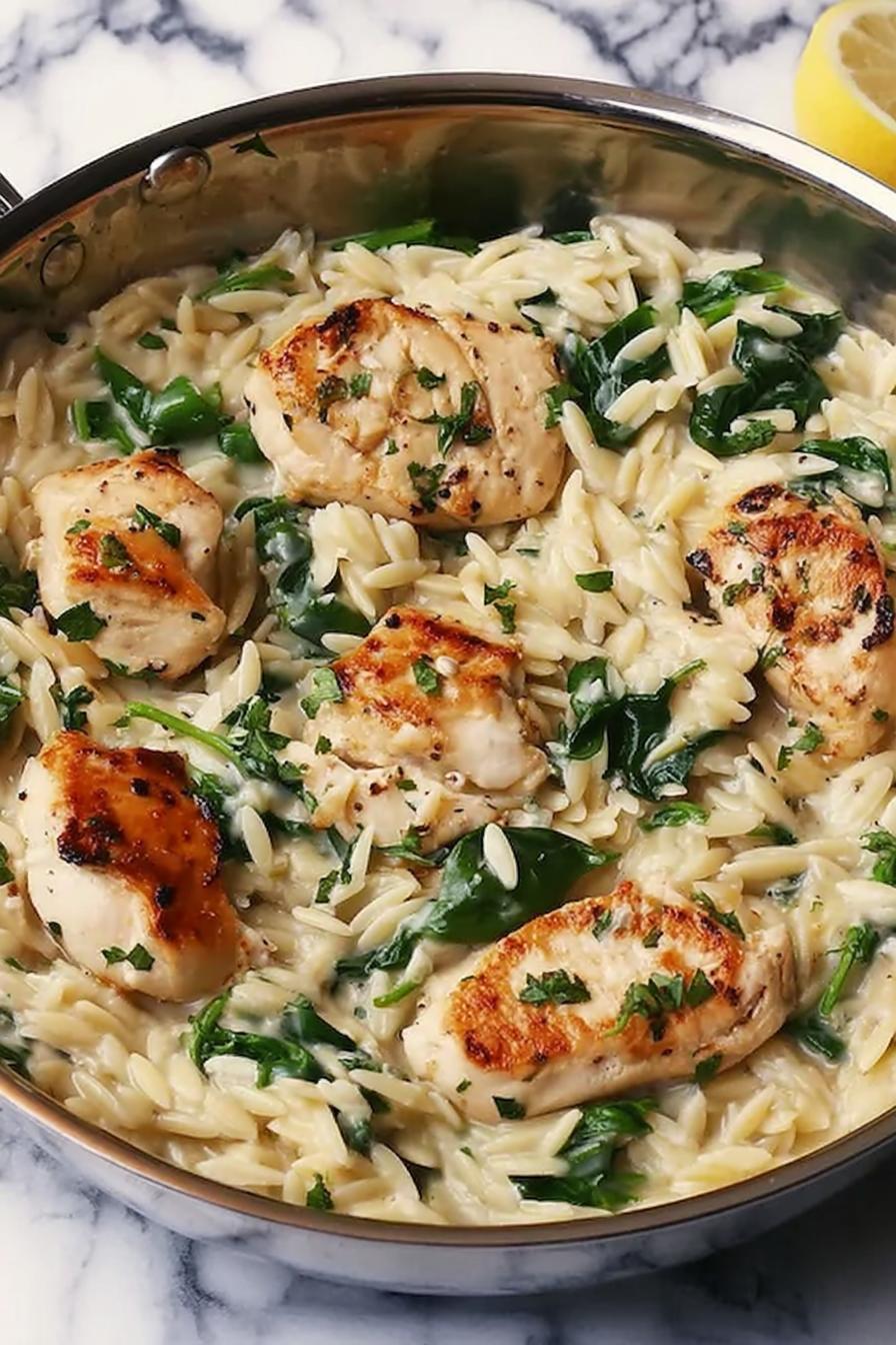 Boursin Orzo with Chicken spring dinner