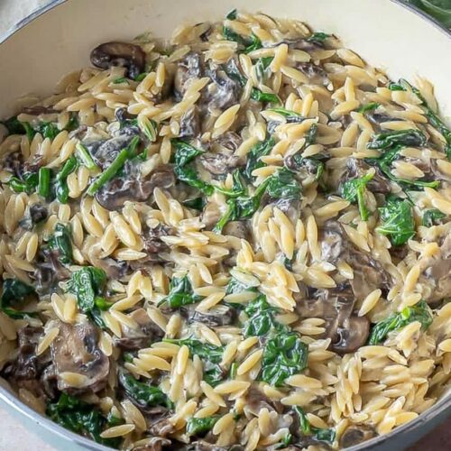 Creamy Mushroom Orzo with Spinach