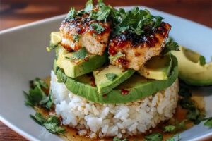 Delicious Honey Lime Chicken and Avocado Rice Stack Recipe