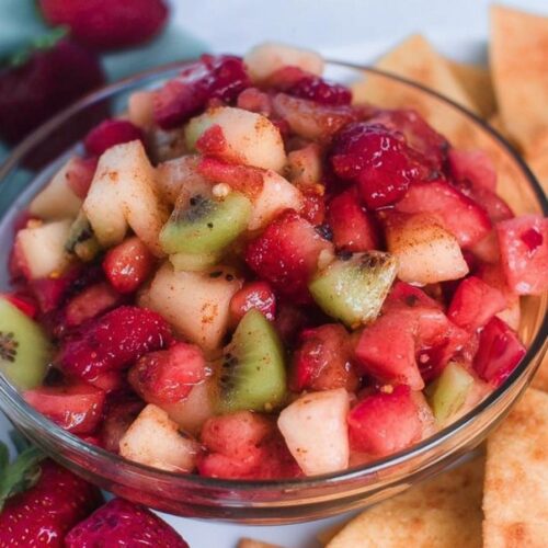 Fruit Salsa with Cinnamon Sugar Tortilla Chips