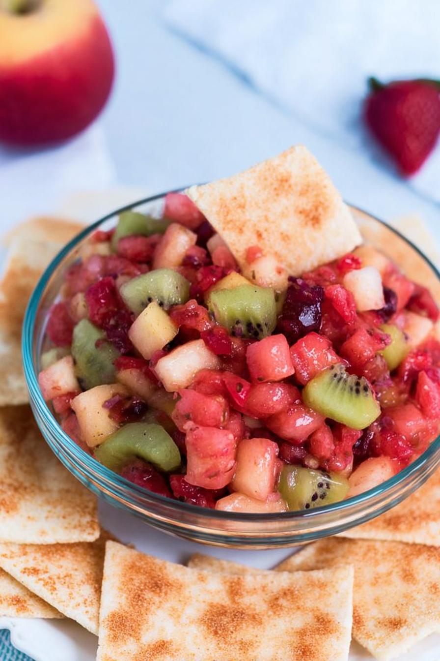 Fruit Salsa with Cinnamon Sugar Tortilla Chips
