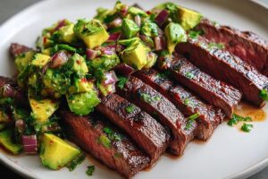 Juicy Chili Lime Flank Steak with Avocado Salsa