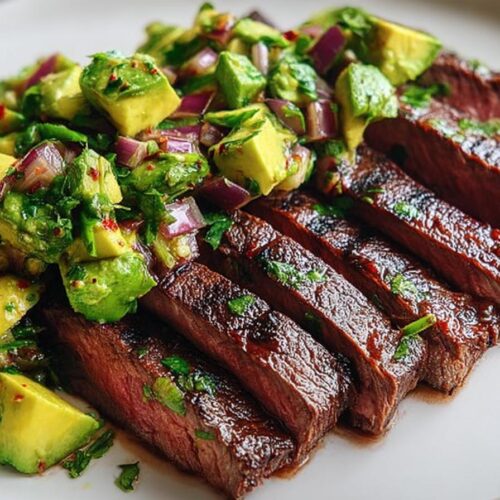 Juicy Chili Lime Flank Steak with Avocado Salsa