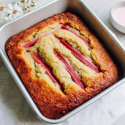Lemon Rhubarb Sourdough Discard Cake