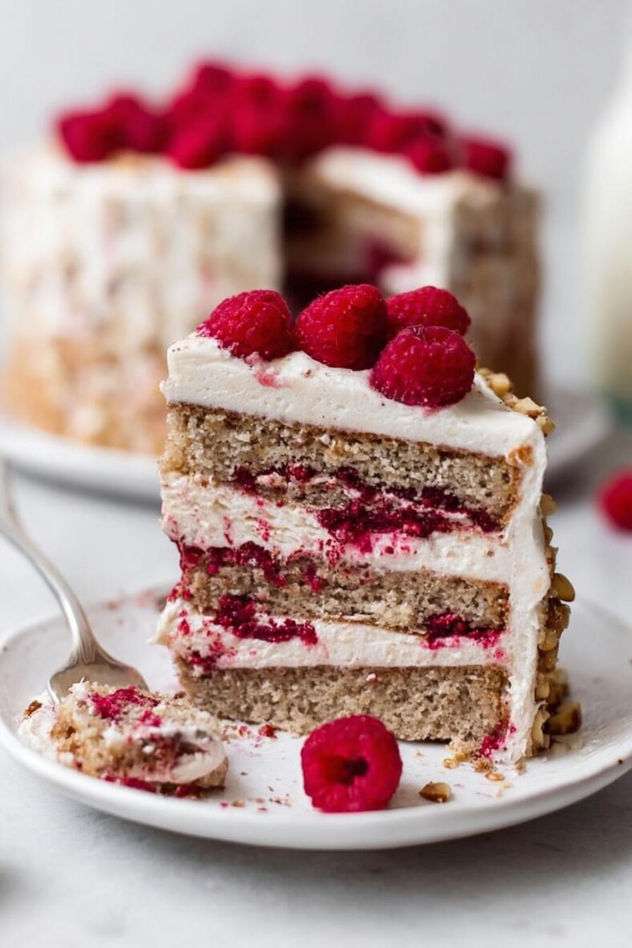 One Bowl Vegan Almond Raspberry Cake with Cream Cheese Frosting