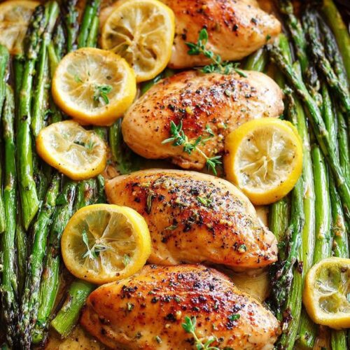 One Pan Honey Lemon Chicken and Asparagus spring dinner