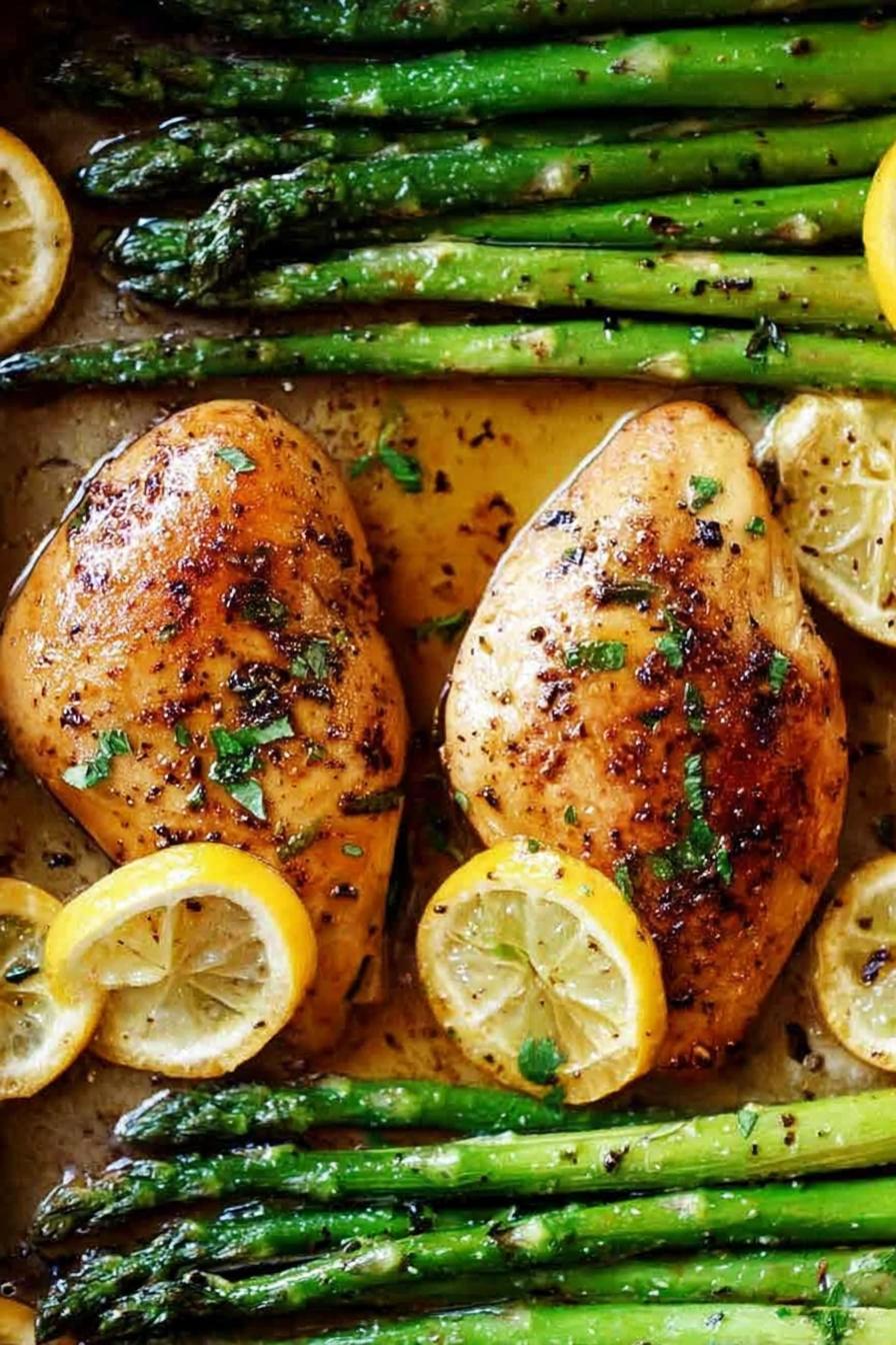 One Pan Honey Lemon Chicken and Asparagus spring dinner