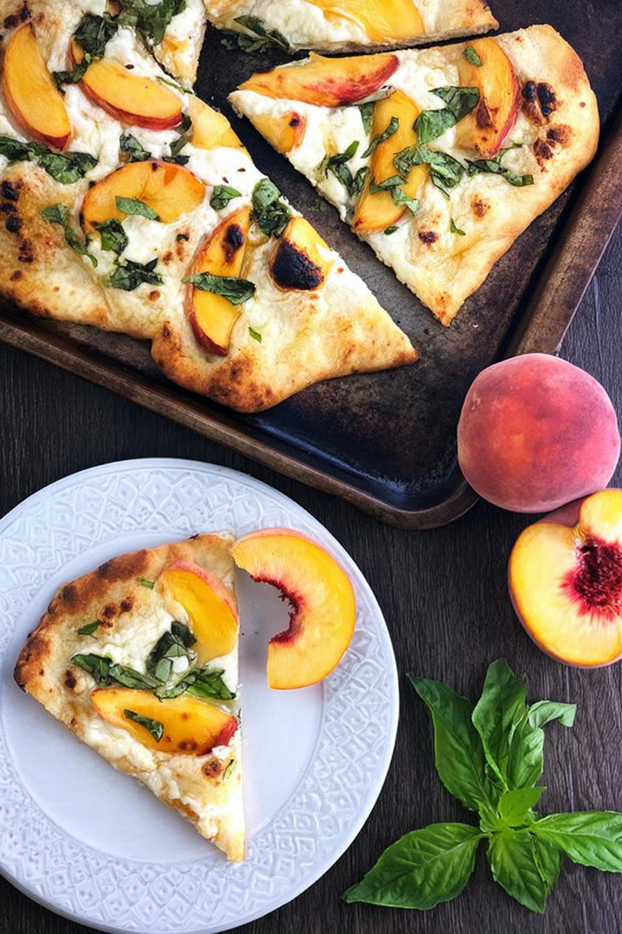 Peach and Basil Naan Bread Pizza