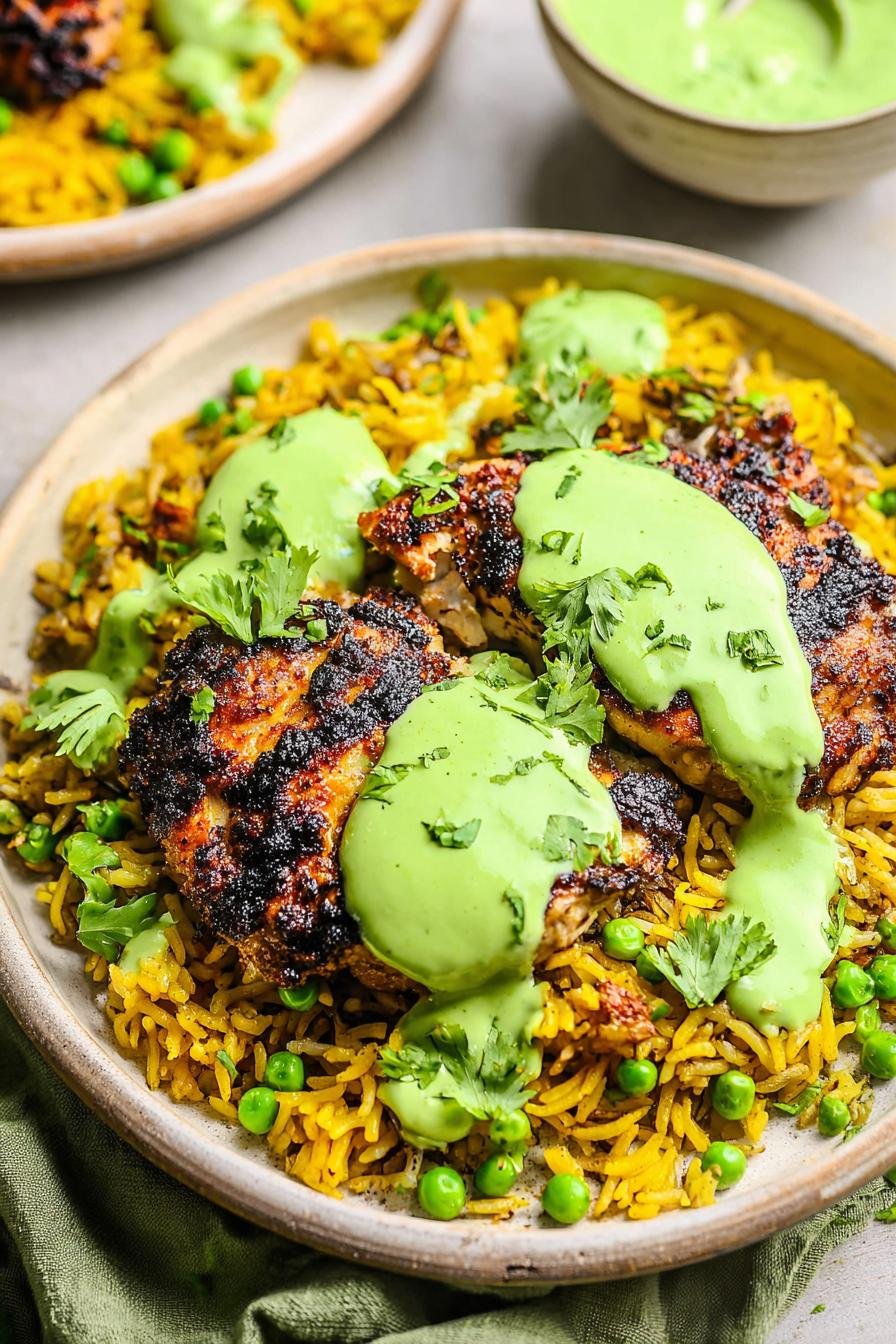 Peruvian Chicken and Rice with Green Sauce
