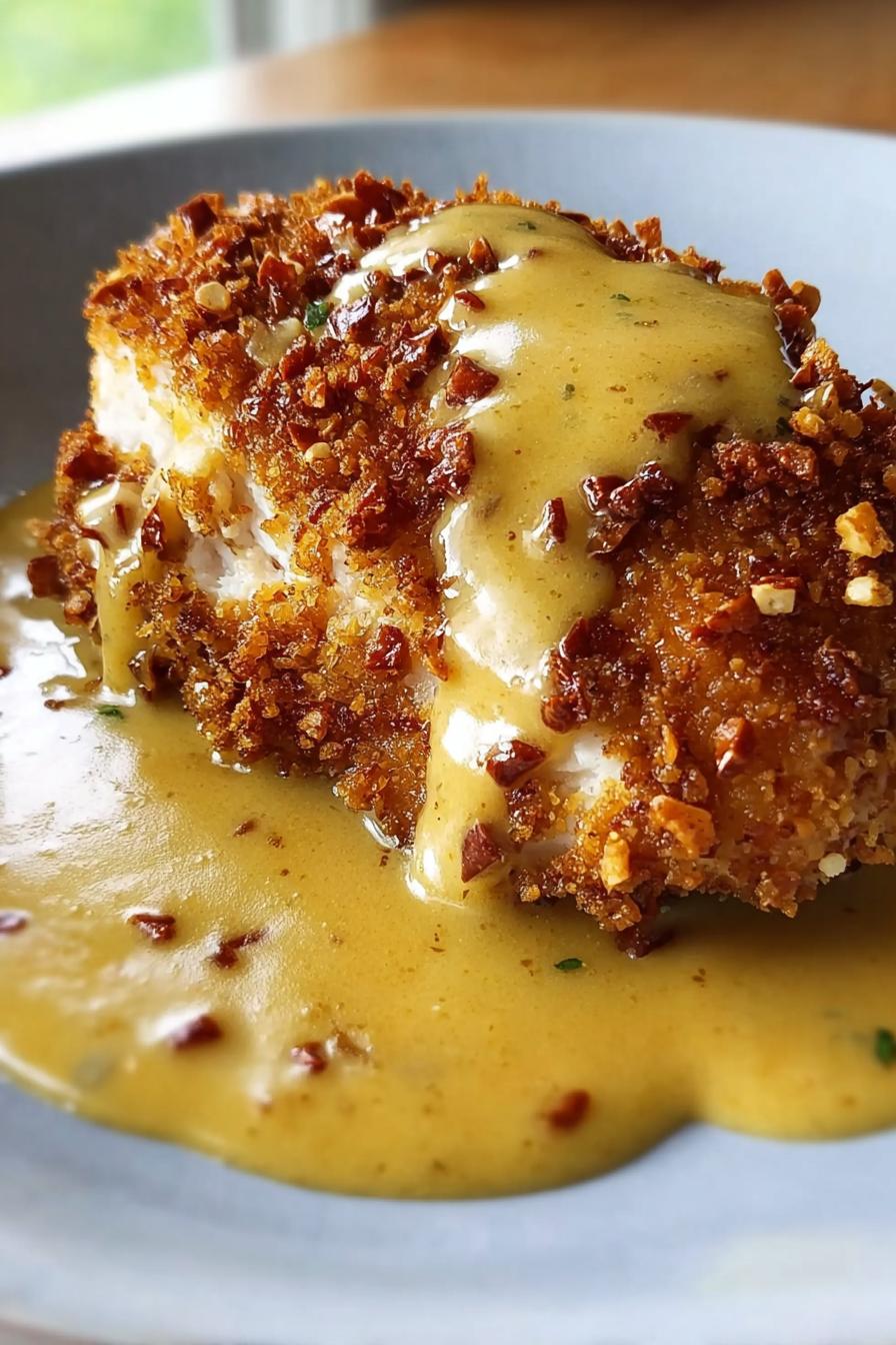Pretzel Chicken with Mustard-Cheddar Sauce Delight
