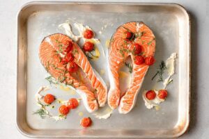Salmon Steaks with Spicy Whipped Feta