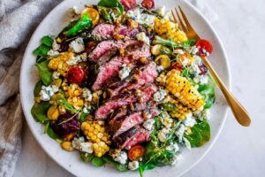 Spring Balsamic Steak Gorgonzola Salad with Grilled Corn