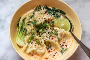 Spring Dinner Coconut Curry Dumpling Soup