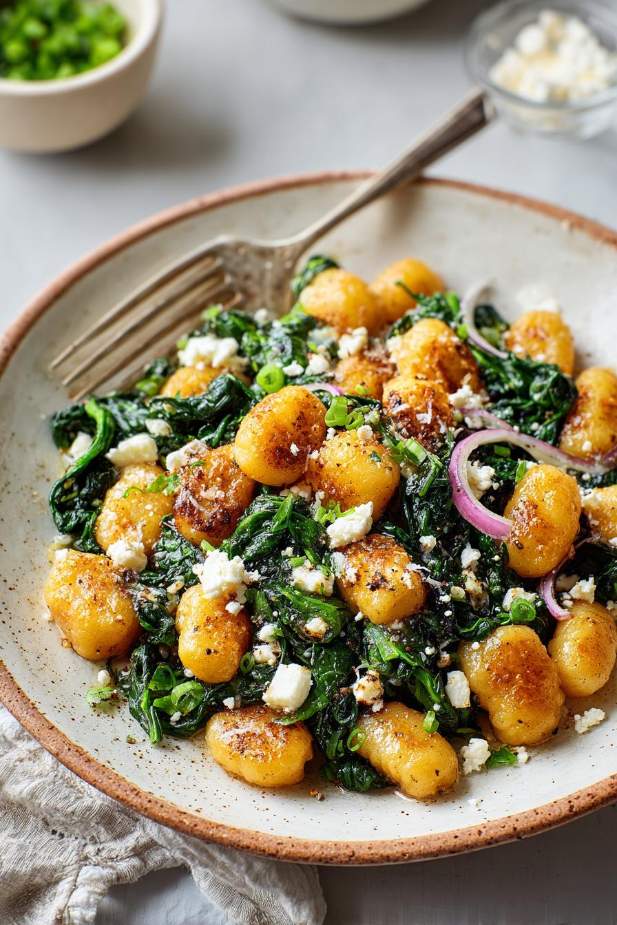 Spring Dinner Crispy Gnocchi With Spinach And Feta