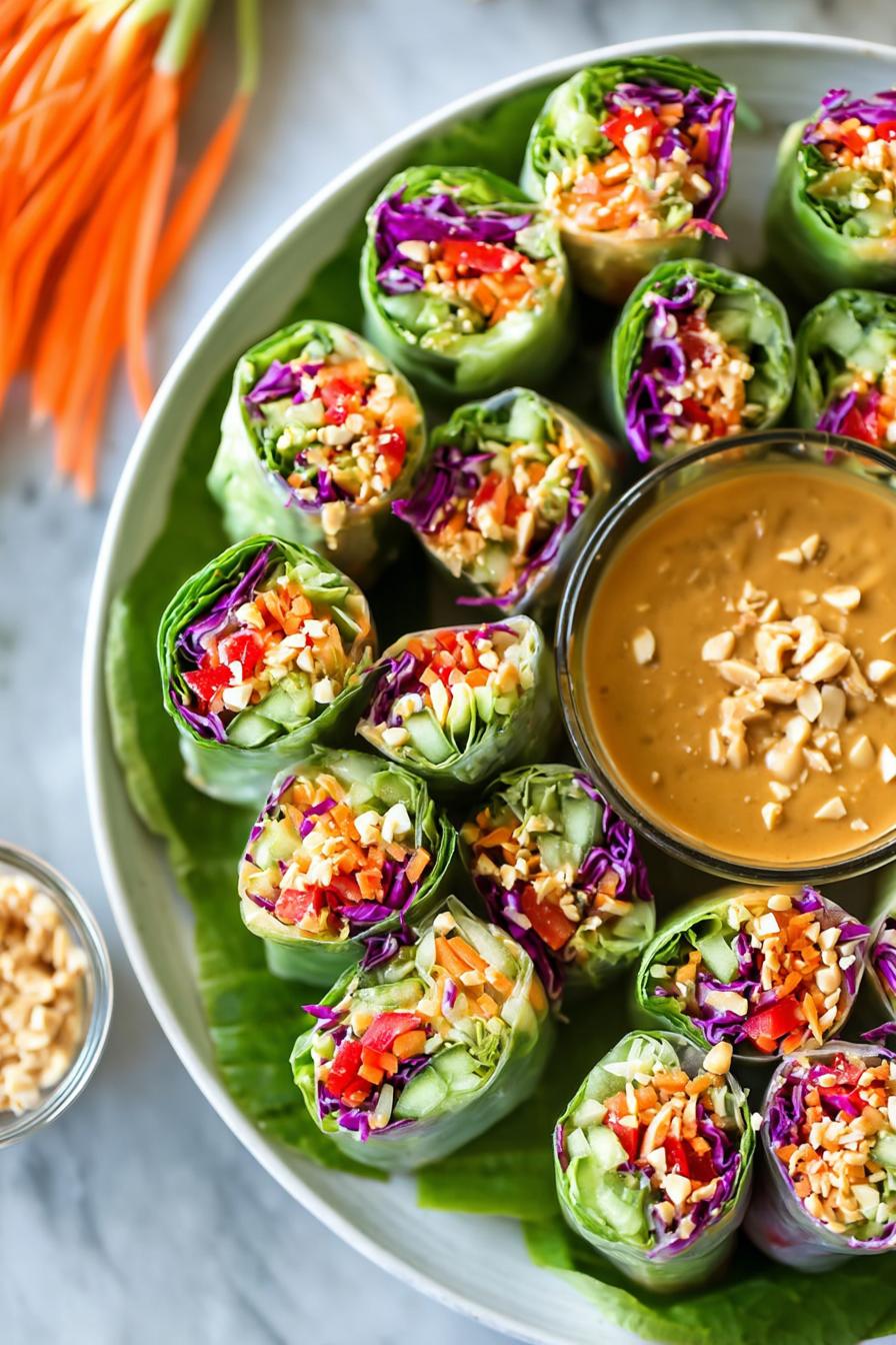 Vegetable Spring Rolls with Peanut Sauce