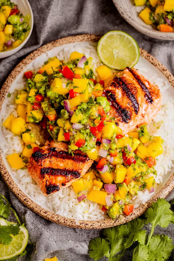 Salmon with Mango Salsa (Grilled or Baked)